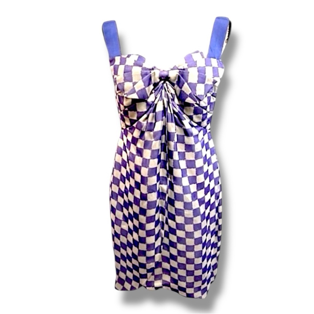 GIORGIO ARMANI Pure Silk Purple & Light Gray Check Cocktail Slip Dress SZ 8 - Picture 15 of 16